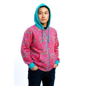 Ethika Abstract Camo Full Zip Hoodie Men XL Pink Orange Blue Full Zip Jacket